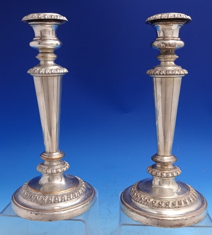 Candlestick Pair silver on copper 10 1/2